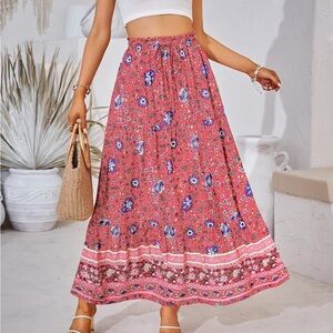 Boho floral patterned lightweight maxi skirt